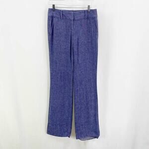 LOFT Purple Modern Linen Blend Flare Trousers